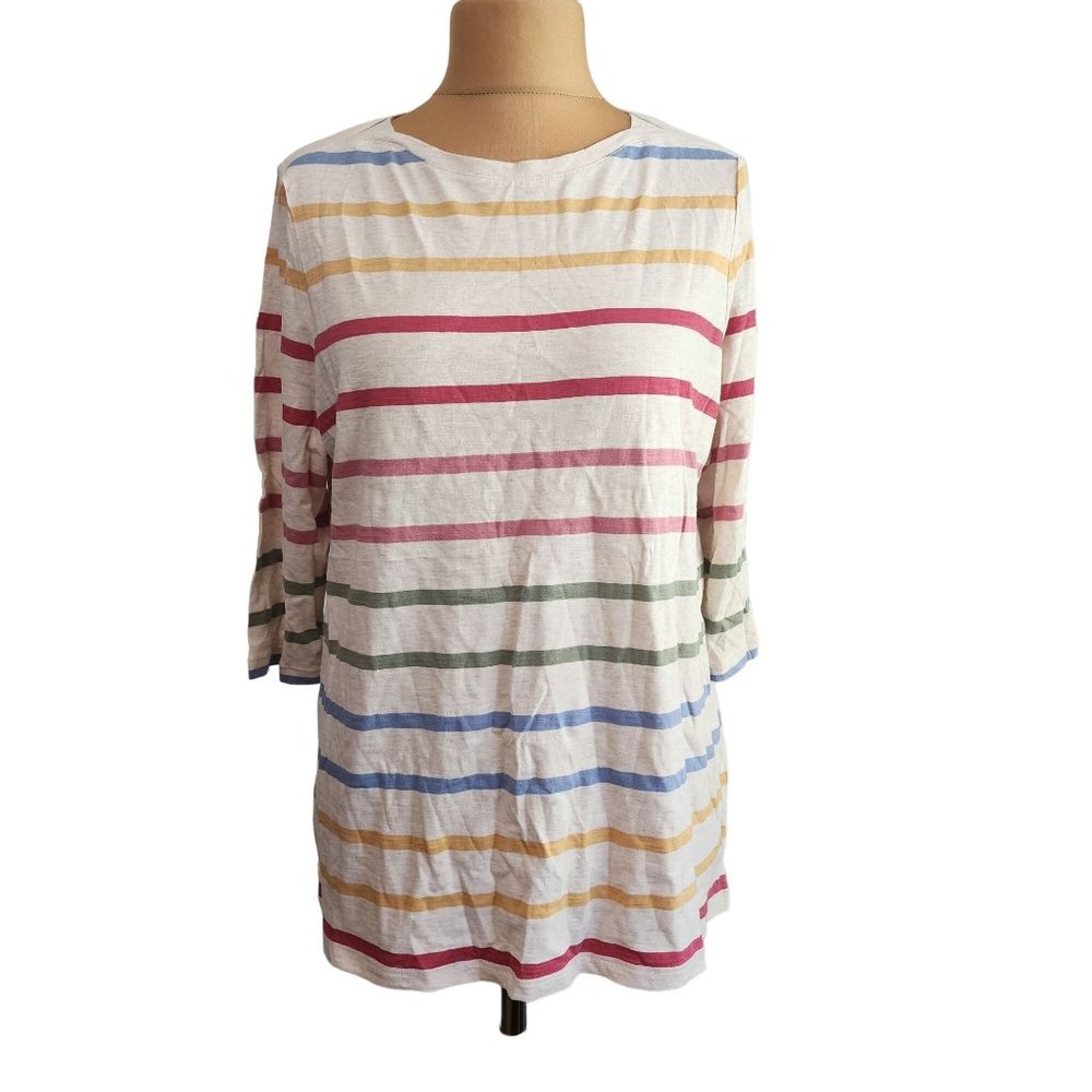 Preowned with Tags CJ Banks Womens Cream Striped 100% Cotton Top Size X (14W)